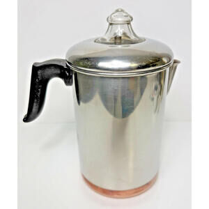 Vintage Revere Ware 1801 Copper Clad Bottom Coffee Pot Purcolator Stove Top 8Cup
